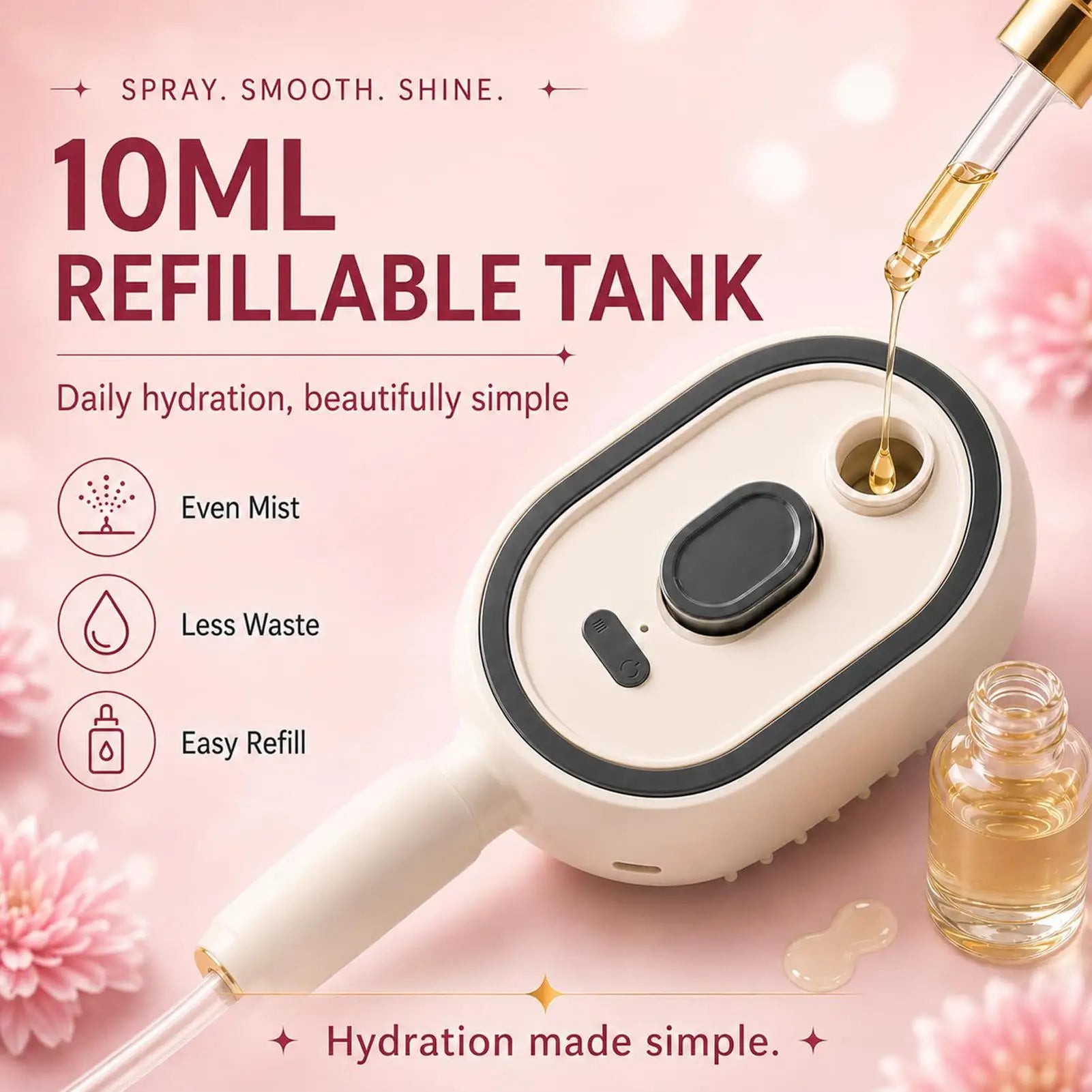 Electric Steam Brush Self-cleaning Anti-static Hair Water Spray Women Qme