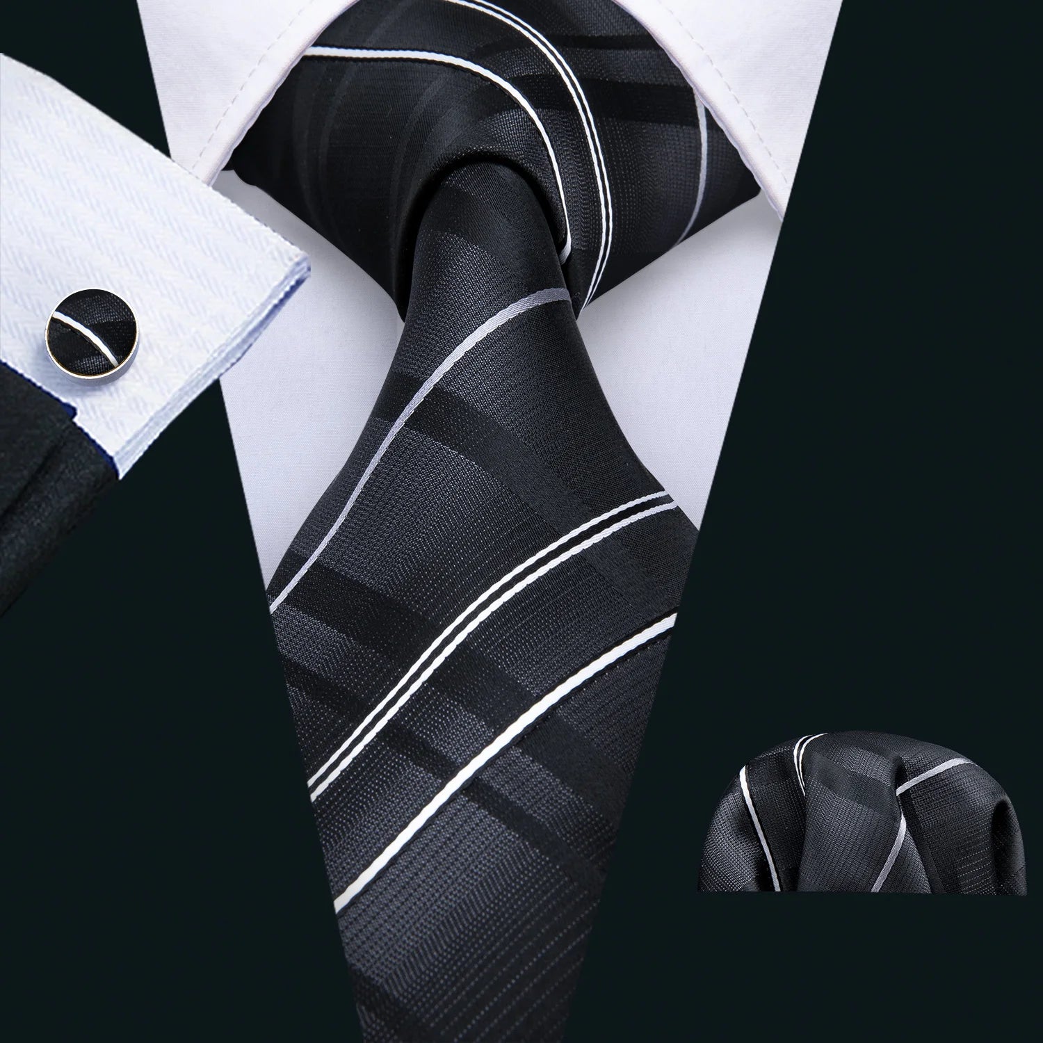 Black Geometric Tie Tie For Men Wedding Tie Party Necktie Handkerchief Cravat Barry.Wang Fashion Designer Tie Set LS-5225 Qme 5005