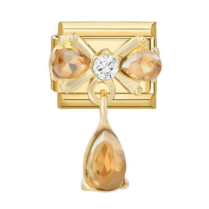 2026 Exquisite Bowknot Micro Inlaid Colored Zircon Pearl Italian Charm Link 9mm Stainless Steel Modular Bracelet Jewelry Gifts Qme Style 16