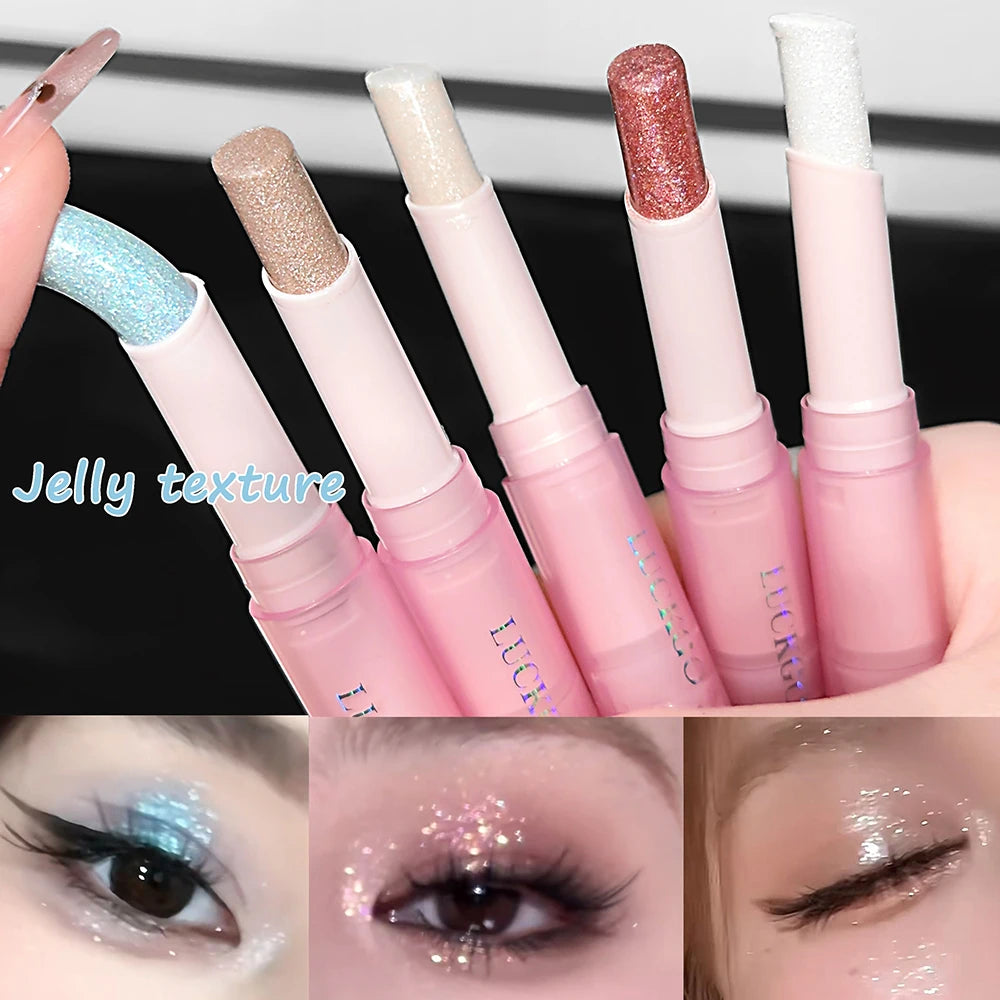 Blue Diamond Jelly Eyeshadow Stick Aurora Glitter Pink Purple Moonlight Highlighter Stick Brighten & Contour Makeup Illuminator Qme