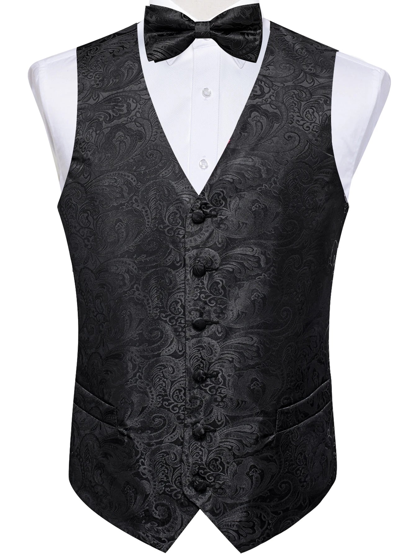 Men's Suit Vest Bowtie Formal Waistcoat Necktie Pocket Square Perfect Qme MJTZ0182 S