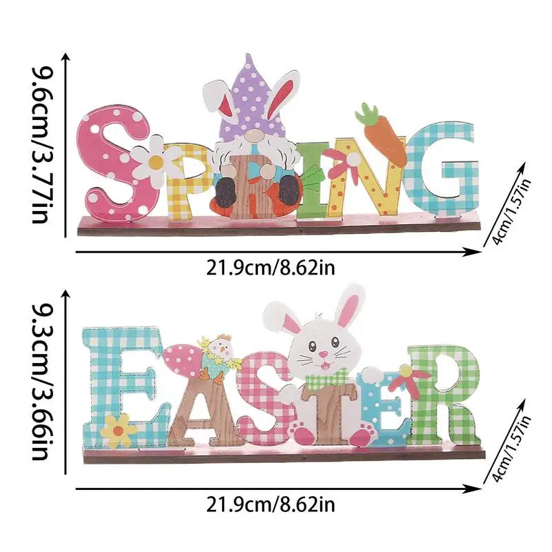 Bunny Easter Sign Table Gnome Wooden Tiered Tray Decor 2X Desk Qme
