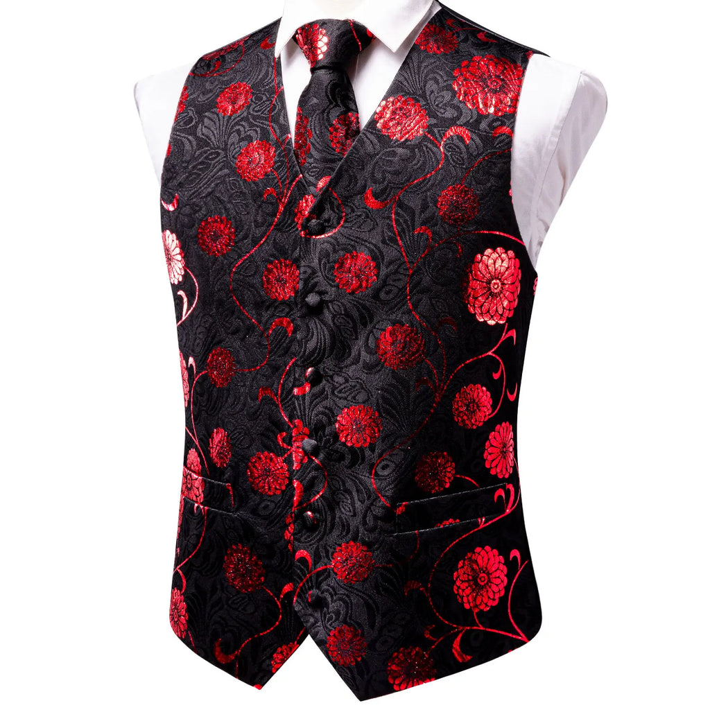 Mens Suit Vest Tie Hanky Cufflinks Jacquard Floral Paisley Waistcoat Qme