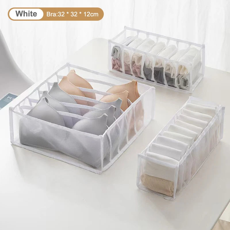 Multifunctional Folding Drawer-Style Fabric Storage Box For Underwear And Socks Qme White 6 Grids