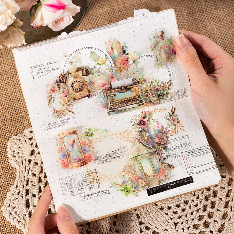 40 pcs Vintage Transparent PET Stickers pack INS Flowers Old items Decorative Scrapbooking material Diy junk journal supplies Qme