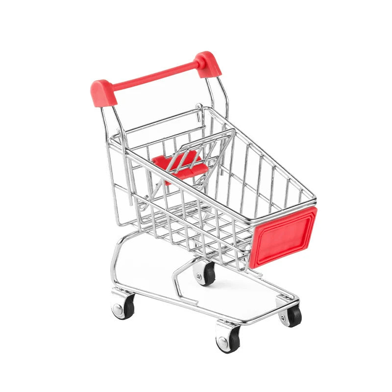 Children's Mini Simulation Shopping Cart Model Hand Cart Metal Model Storage Car Desktop Multifunction Storage Ornament Model Qme