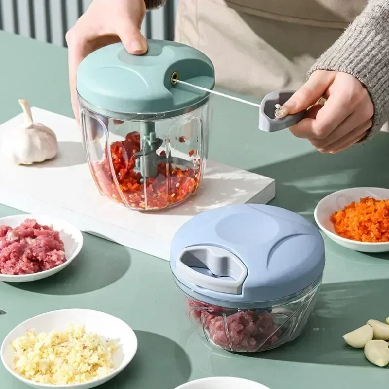 500/900ML Rope Grinder Vegetable Cutter Kitchen Garlic Puller Minced Garlic Chili Fruit Puree Garlic Mixer Rotary Food Processor Qme