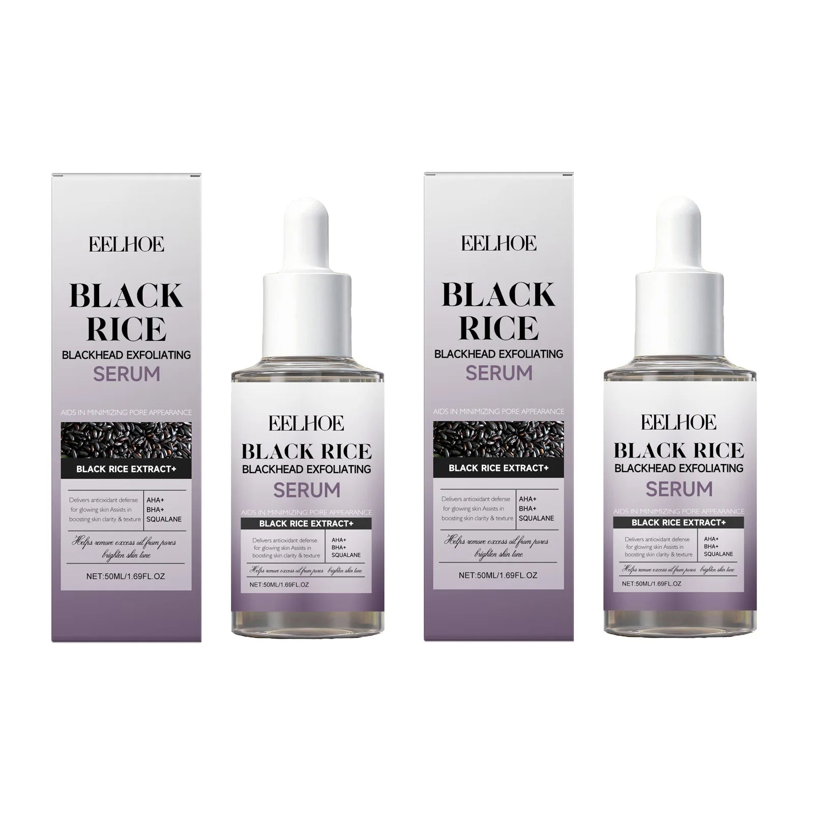 Black & White Rice Exfoliating Serum Set BHA Niacinamide Pore Minimizing & Brightening Blackhead Whitehead Remover Skincare Set Qme 2x50ml Black Rice