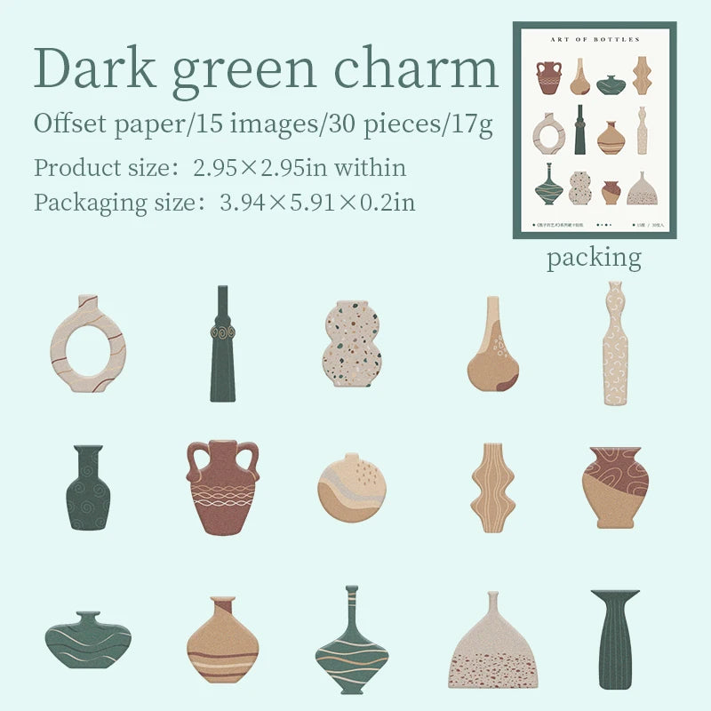 30 Sheets Bottle Art Theme Simulation Hard Card Stickers for DIY Scrapbooking Guitar Phone Case Notebook Decoration Qme 1