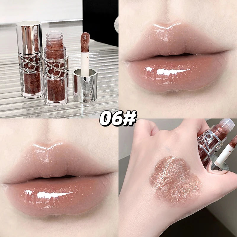 Gege Bear Glittering Mirror Lip Glaze, Watery Shimmering Light Lip Gloss Makeup 8 Colors, Hydrating Moisturizing, Long Lasting Qme GX1390-6