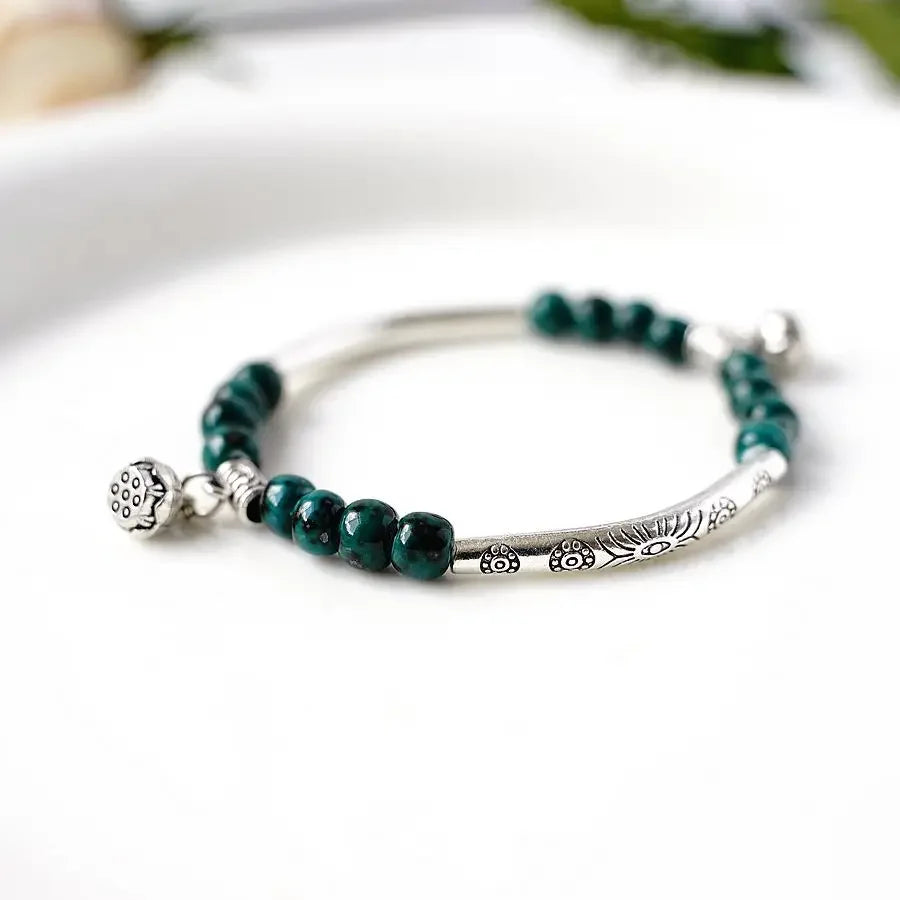 Cute Creative Lotus Handmade Ceramic Forest Bracelet National Style Pendant Classic Chinese Style Bracelet Wholesale Qme Green speck