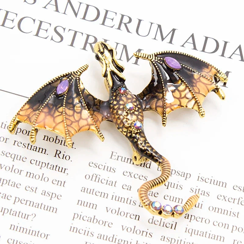 Enamel Fly Dragon Brooch Women Men Rhinestone Beautiful Legand Animal Qme A5