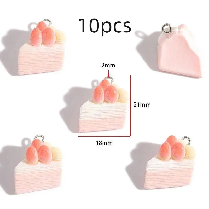 Strawberry Cake Resin Cartoon Charms 10/12Pcs Lovely Design for DIY Bag Pendant Phone Charm Jewelry Making Gift for Craft Lovers Qme 10pcs style 2