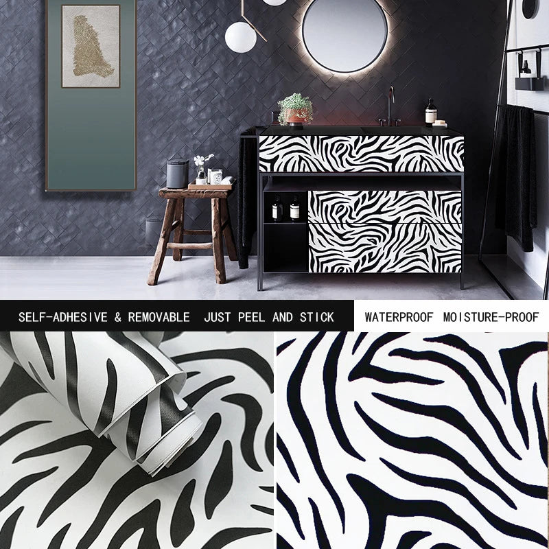 Vintage Newspaper Self Adhesive Wallpaper Vinyl Peel Stick Contact Qme zebra-stripe 10mx45cm