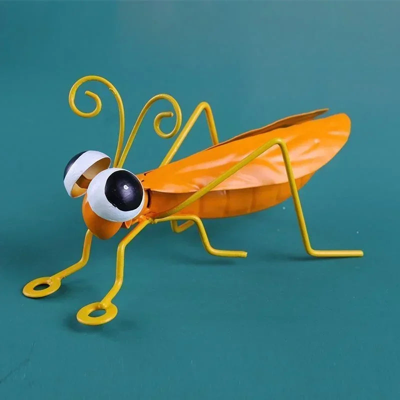 Garden Cute Metal Grasshopper Statue Decoration Outdoor Tree Wall Art Garden Grasshopper Statue Decoration Courtyard Backyard Qme orange