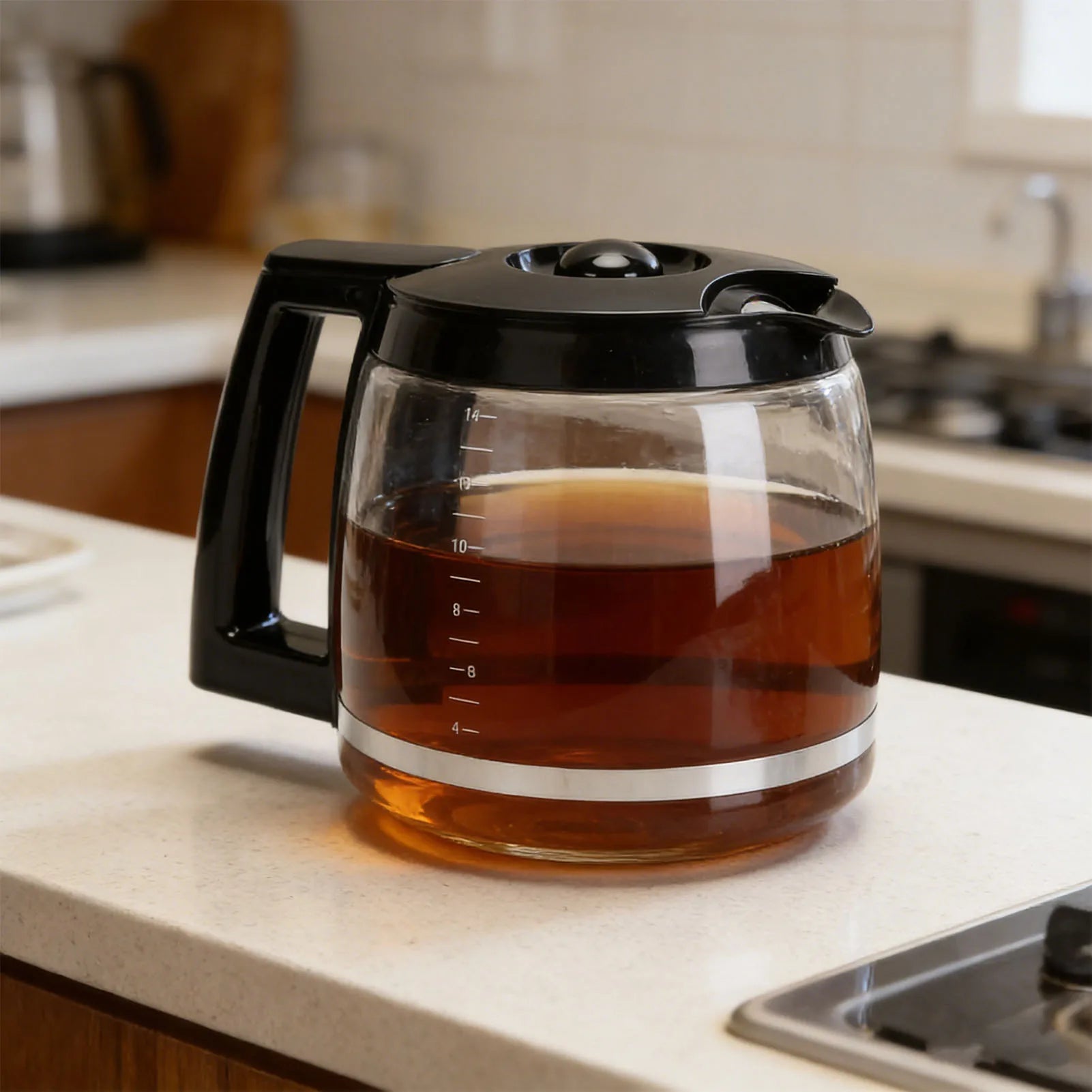Glass Coffee Carafe Heat Resistant Coffee Pot Replacement Carafe with Handle Easy to Clean Coffee Maker Pitcher Qme