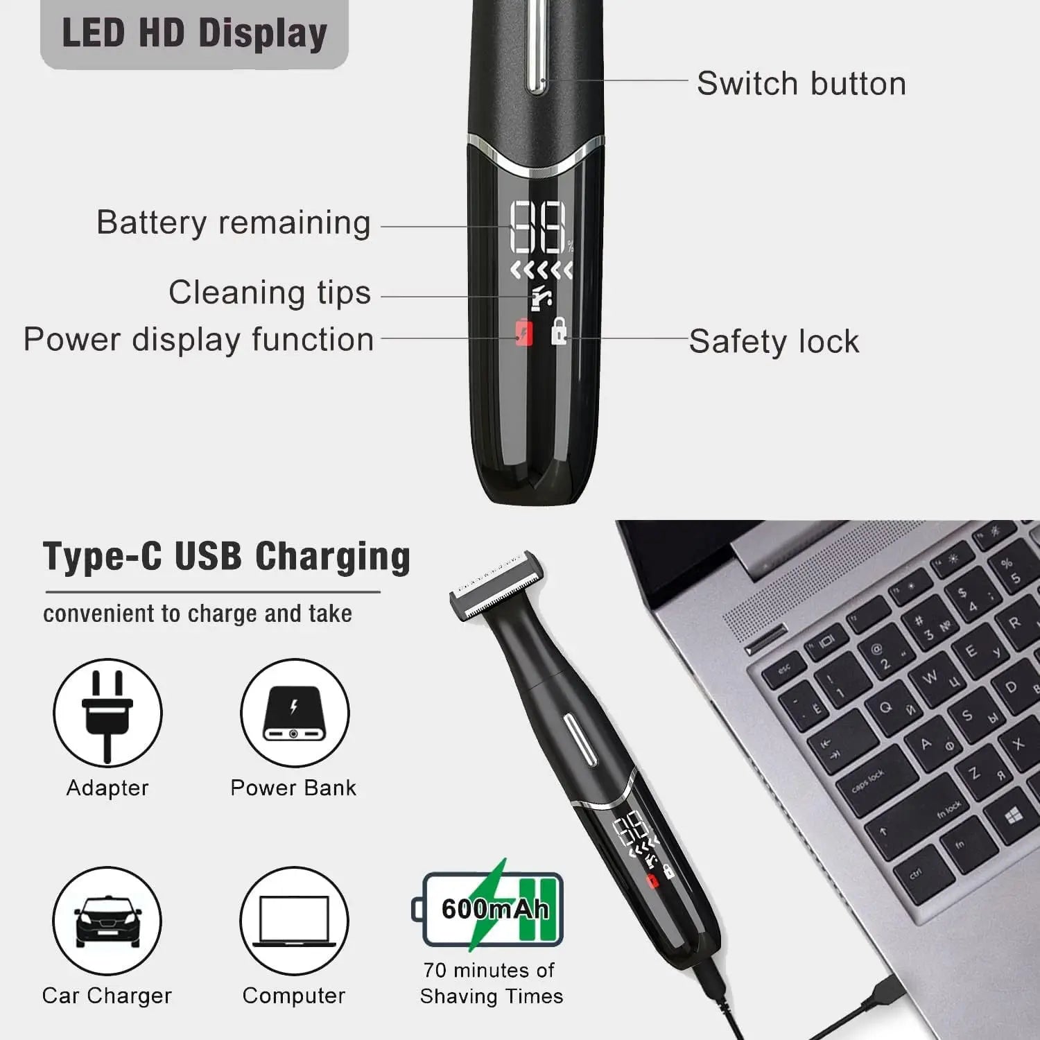 4 in 1 Womens Electric Razor, Hair Removal for Eyebrow Face Nose Legs Underarms and Bikini Line,Wet and Dry Qme