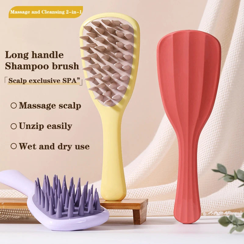 Shampoo Comb Coarse Teeth Long-handle Silicone Massage Tool Fluffy Qme