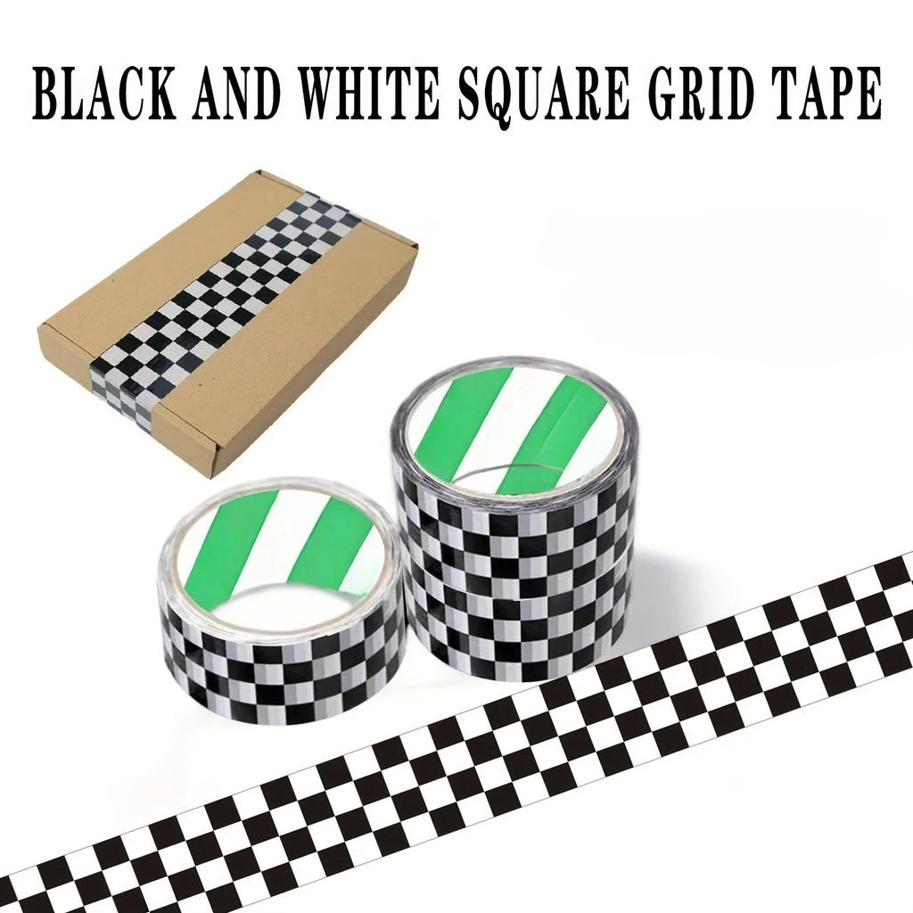 Black and White Checkered Shipping Tape, for Crafts, Packaging, Outdoor, Indoor Use Qme