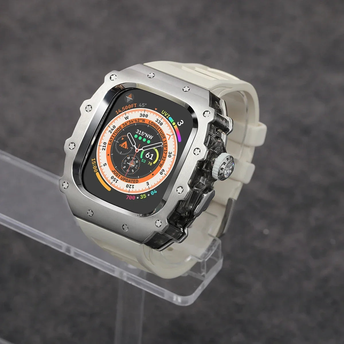 Luxury Modification Kit For Apple Watch Ultra 2 49mm Stainless Steel Case For IWatch 9 8 7 6 45mm 44mm Crystal Button Sport Band Qme White-BTr 44mm-Series 6 5 4 SE