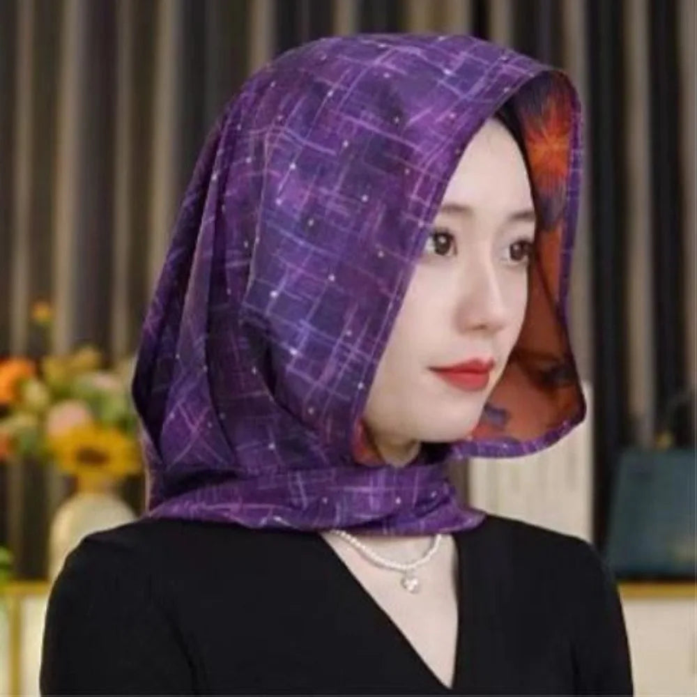 Headkerchief Elegant Printed Turban Hat Painting Cotton Linen Loom Silk Scarf Hat Sunscreen Polyester Women's Headscarf Beach Qme Style16