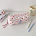 Cute Student Stationery Bag Ladies Cosmetic Bags Cherry Plaid Large Qme Pink
