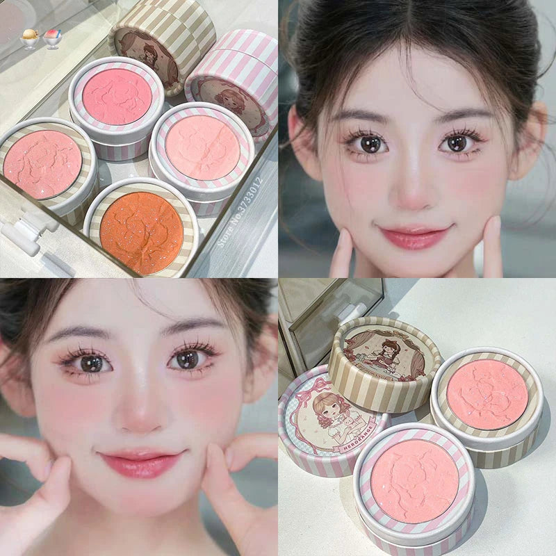 Three Dimensional Embossed Blush Fine Powder Monochrome Smooth Matte Shimmer Retro Pink Almonds Blusher Rouge Enhancing Makeup Qme