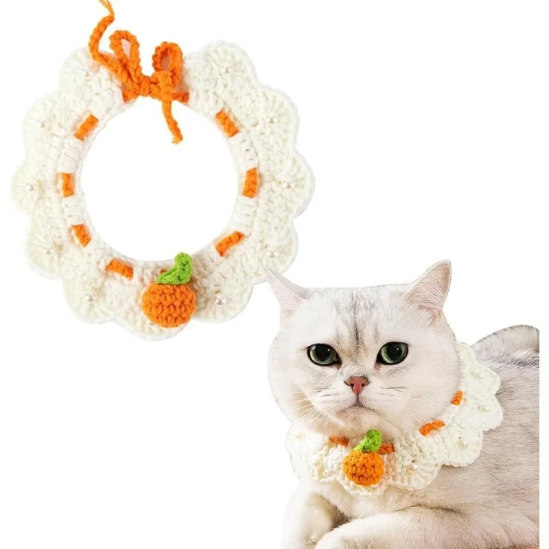 Cat Collar Cute handmade woven collar for cats, with bow and large orange style, suitable for cat and dog accessories Qme