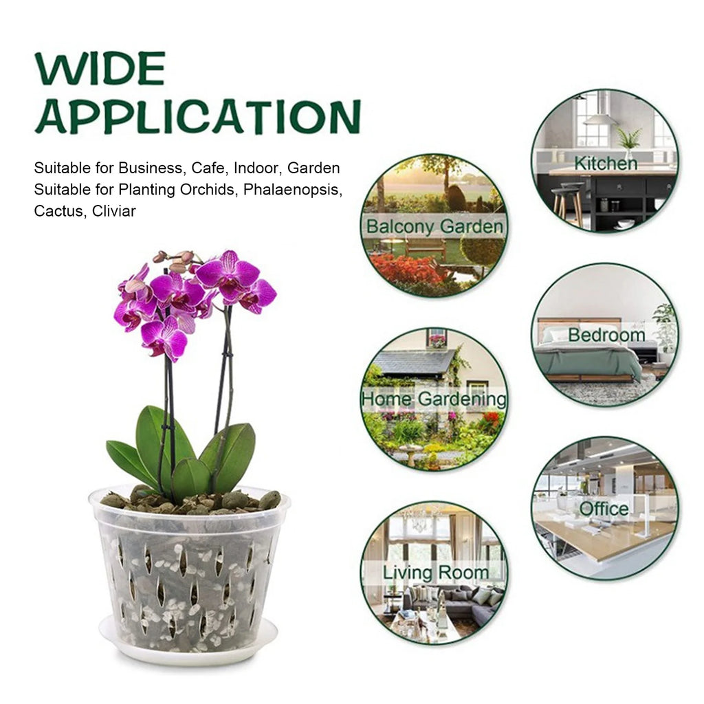 5 Sets Clear Orchid Flower Pots with Holes and Saucers Breathable Plastic Orchid Planter Root Control Plant Growing Pots Qme