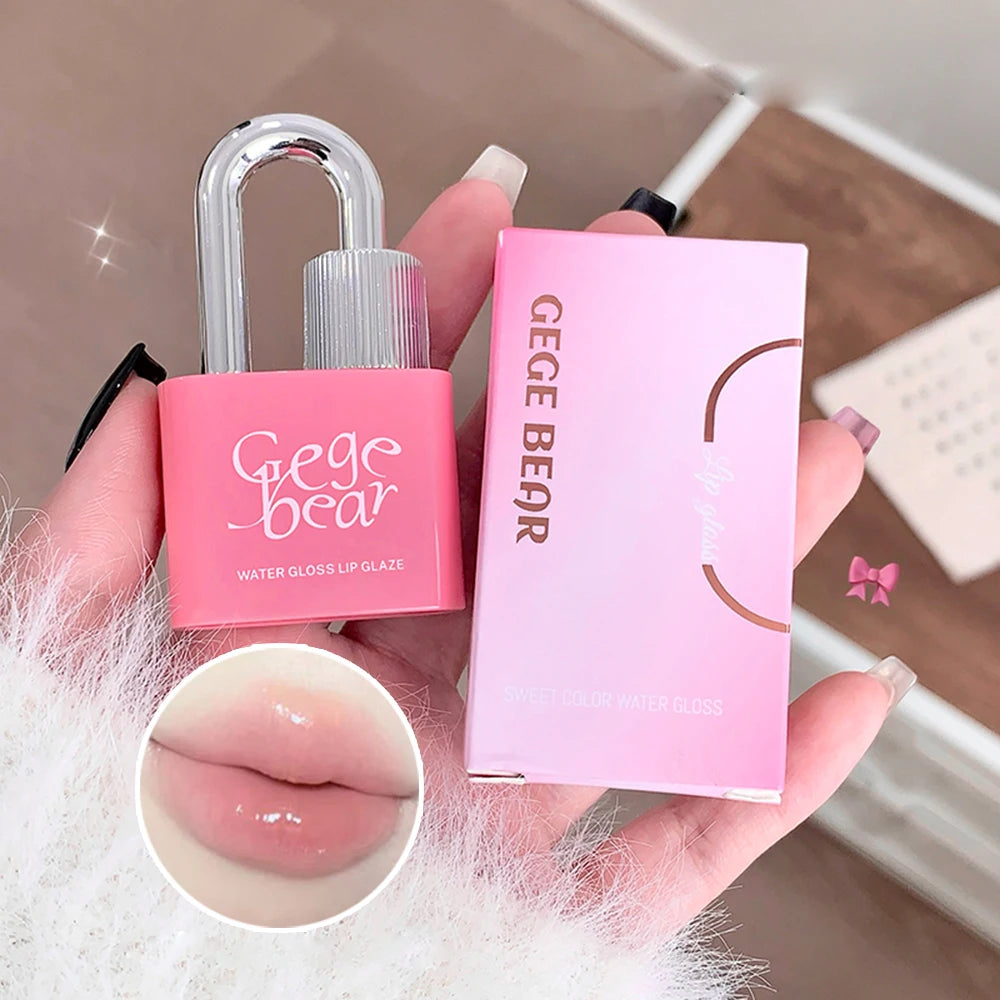Gege Bear Lock Heart Sweet Water Gloss Lip Glaze Moisturizing Mirror Qme