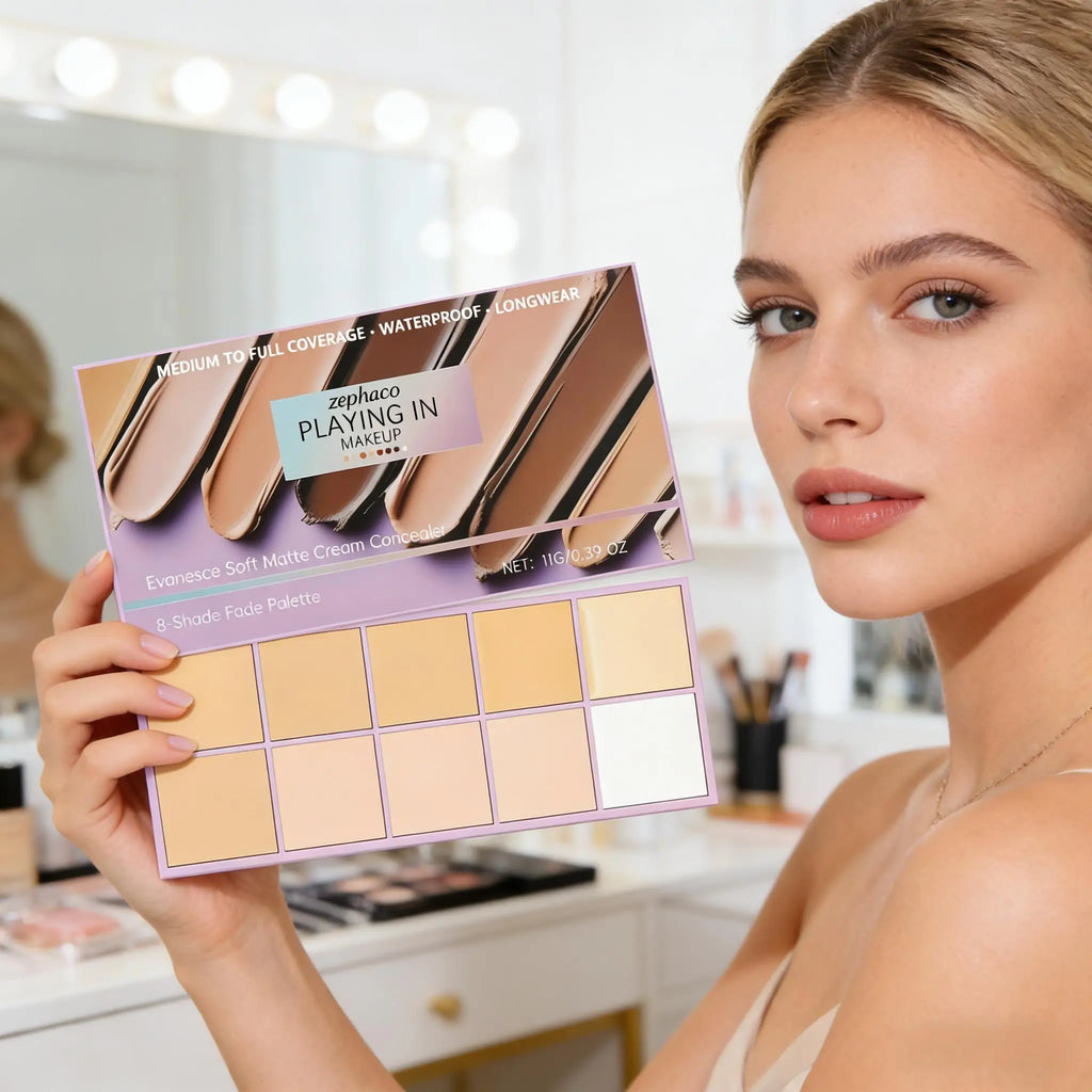 zephoco 8-Color Concealer Palette Full Coverage for Dark Circles Blemishes Acne Matte Lasting Brightening Skin Foundation Makeup Qme