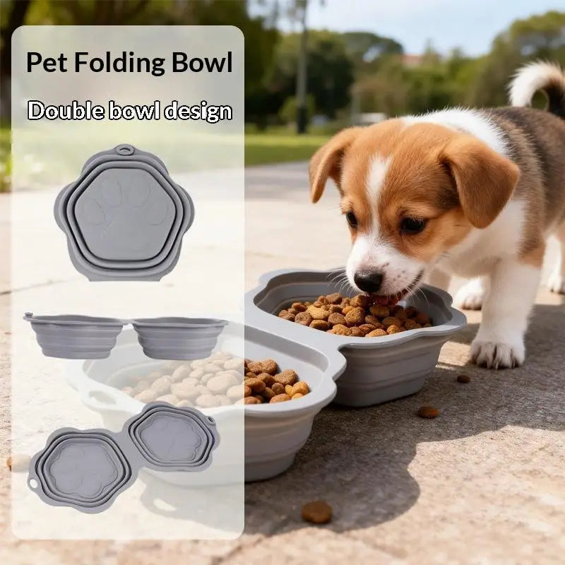 Going Out Drinking Feeding 2-in-1 Bowl Pet Supplies Dog Cat Folding Qme