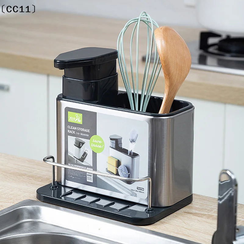 Kitchen Stainless Steel Tableware Soap Dispenser Sponge Holder Sink Qme
