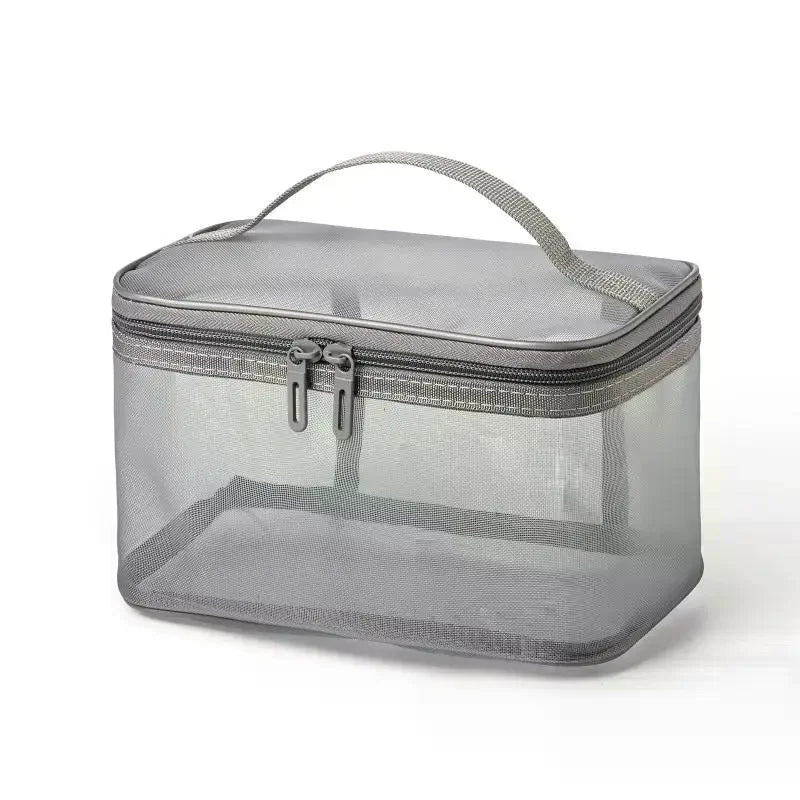 Transparent Mesh Travel Cosmetic Bag | Large Capacity Makeup & Skincare Organizer | Perfect Clear Toiletry Pouch for Vacations Qme