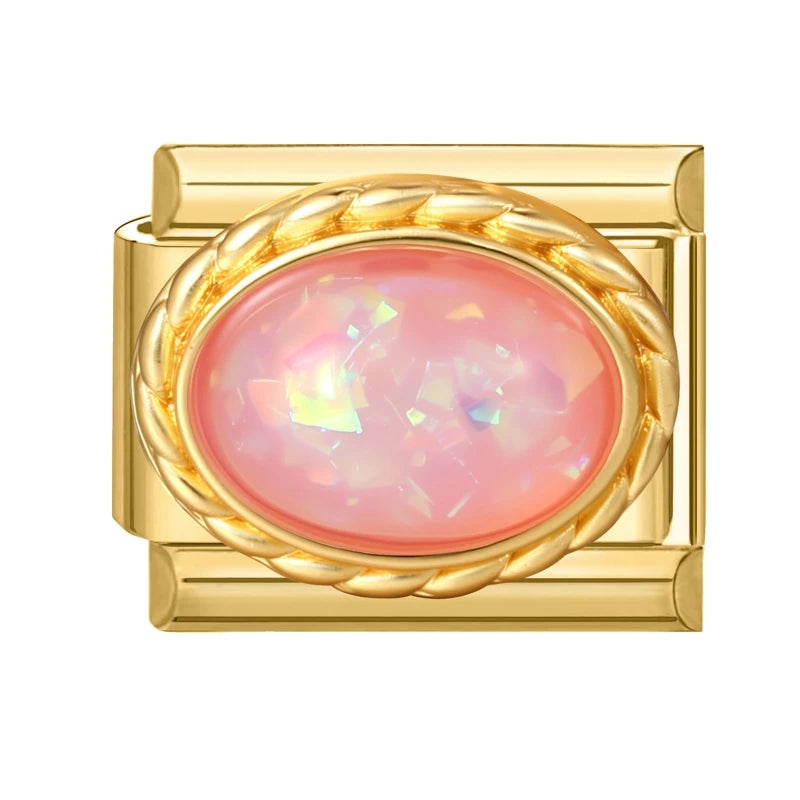 Gold Color Premium Colorful Oval Gems Italian Charm Link Fit 9mm Stainless Steel Bracelet Women Men DIY Making Gifts Wholesale Qme Style 3