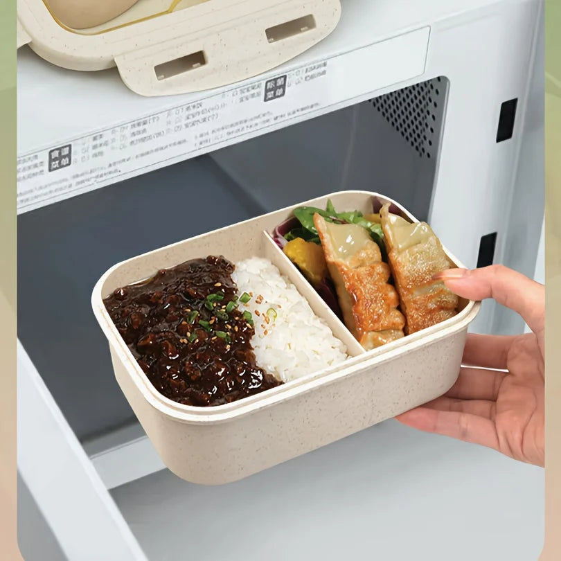 Wheat Straw Lunch Box Bento Students Portable Sealed Compartment Qme