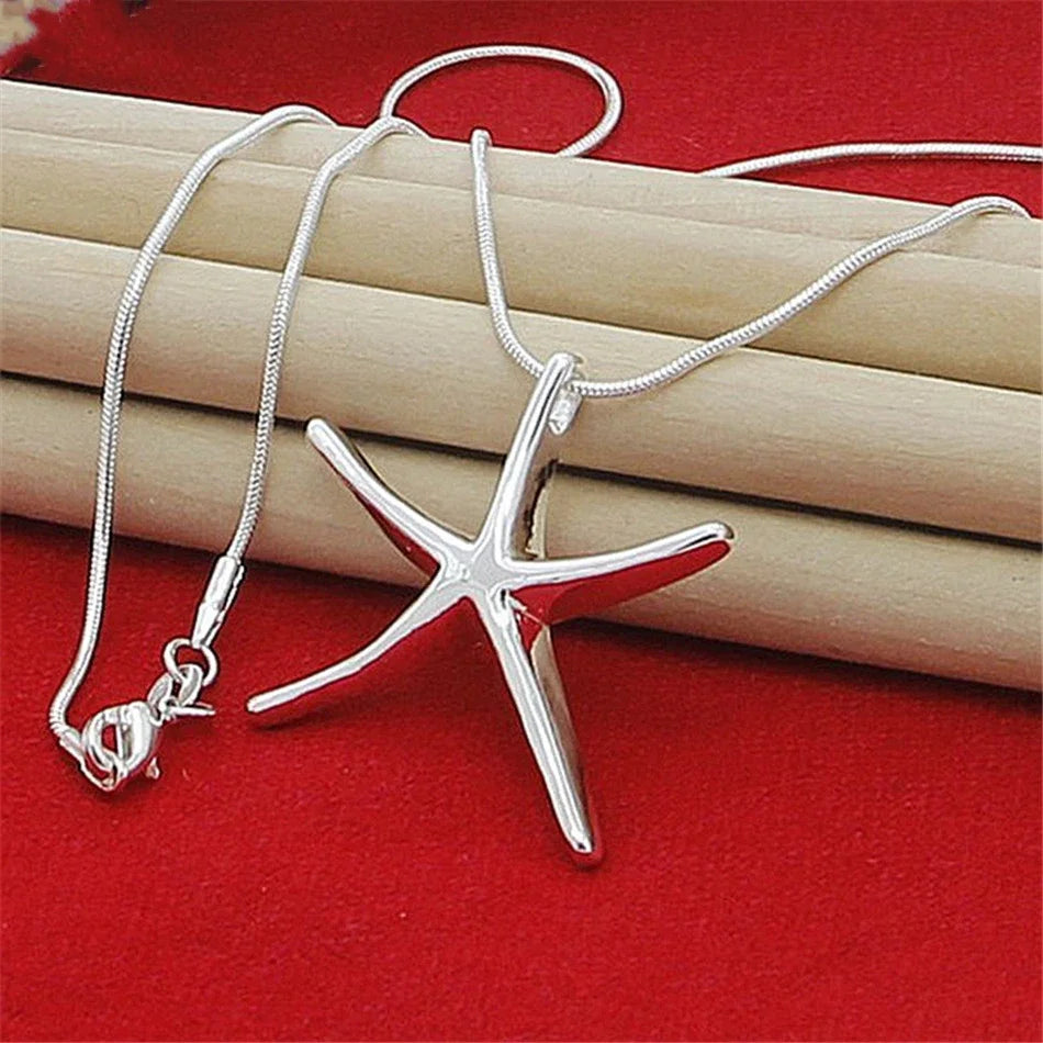 Cute Nice 40-75cm 925 Sterling Silver Charms Necklace Star Starfish Jewelry Fashion Cute Chain Women Lady Wedding Qme