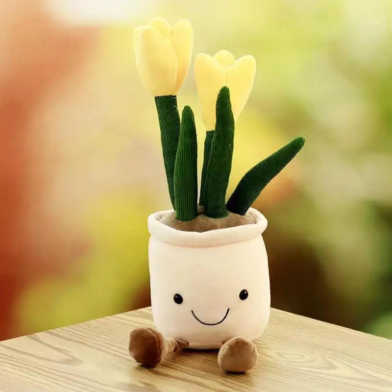 Lifelike Tulip Plant Plush Soft Stuffed Toy Potted Flower Home Living Qme Yellow