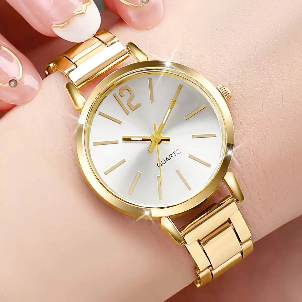 Women's Watch Light Luxury Steel Belt Women's Watch Female Student Fashion Simple Quartz Watch Qme gold