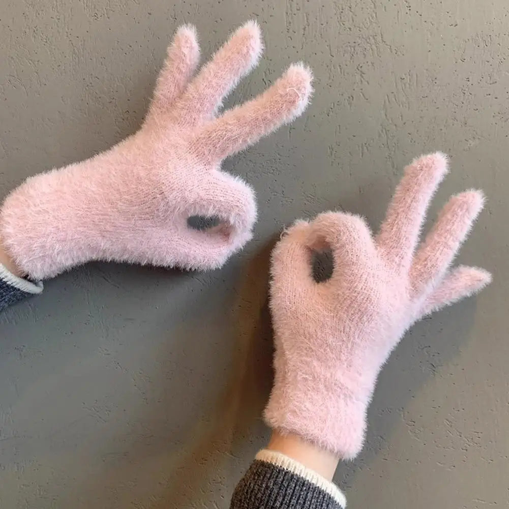 Fashon Winter Mink Velvet Five Finger Gloves Plush Warm Cold-proof Gloves Women Outdoors Cycling Solid Color Wistiti Mittens Qme