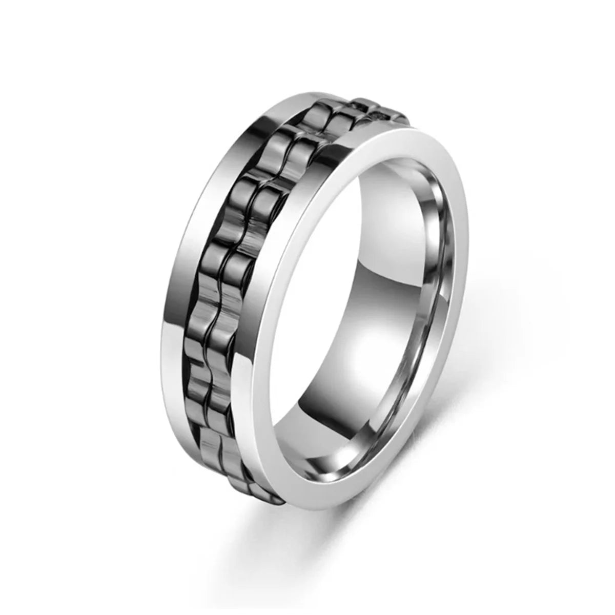 Fashion Punk Style Gear Rotating Anxiety Fidget Ring Titanium Steel Chain Spinner Rings For Men Rock Biker Wedding Party Jewelry Qme 5 12