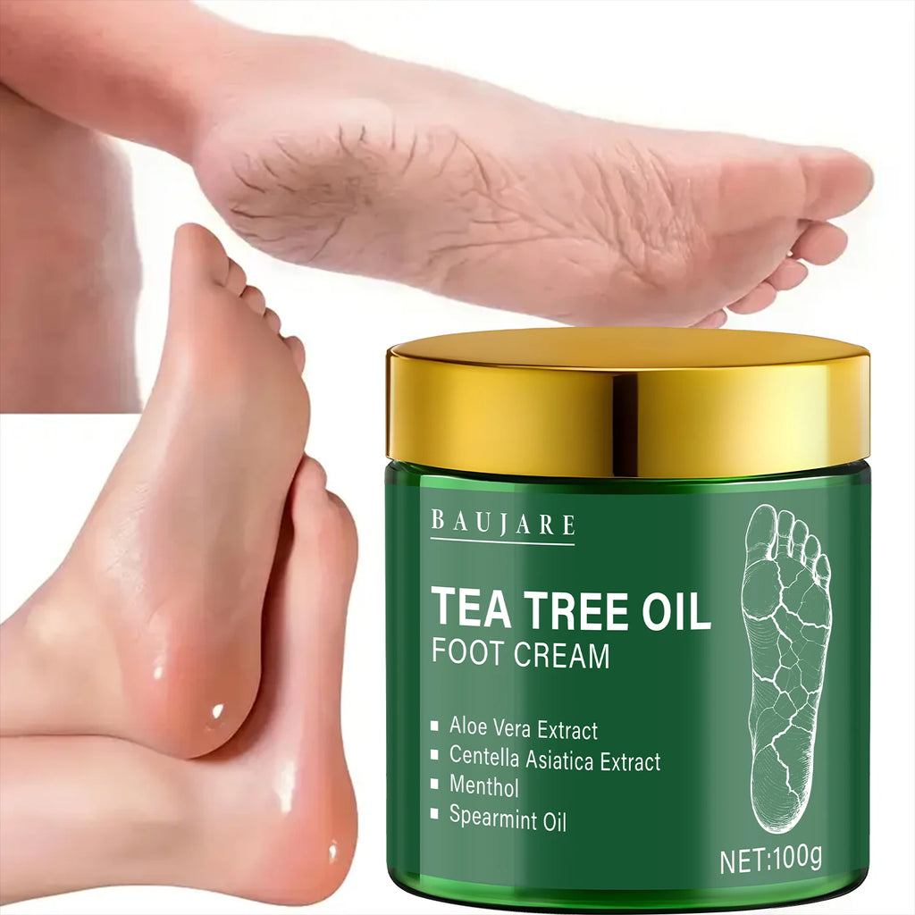 Tea Tree Oil Foot Cream with Aloe & Menthol - Moisturizes & Softens Skin with Hyaluronic Acid & Retinol Qme