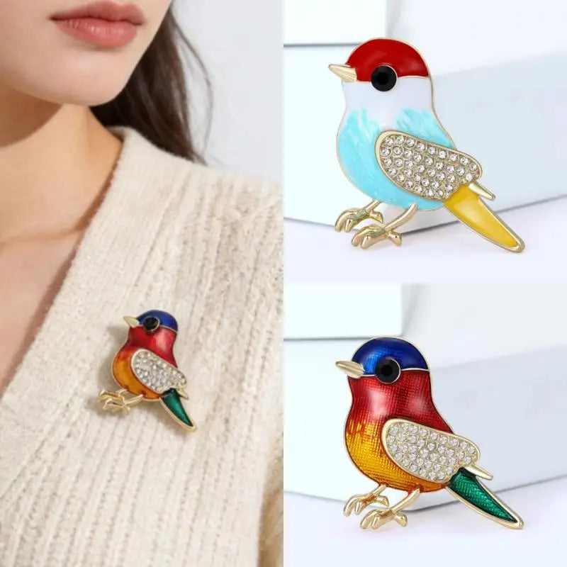 Cute Rhinestone Bird Brooch For Women Unisex Enamel Animal Pin Sparrow Lapel Pins Office Party Friend Gifts Jewelry Accessories Qme