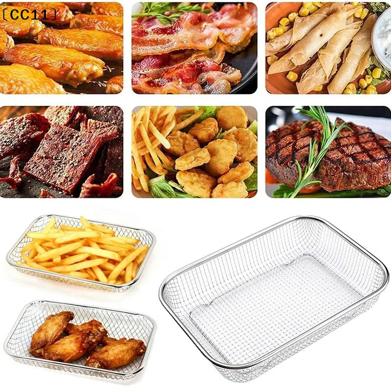 Square Thick Air Fryer Basket Oven Stainless Steel Grill Non-stick Qme
