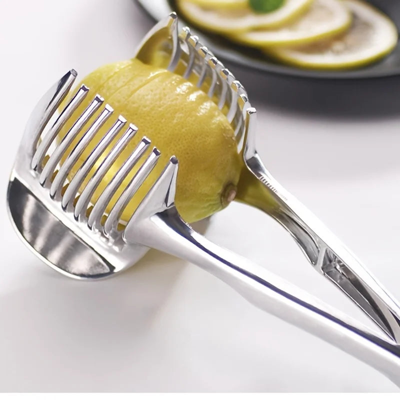 Stainless Steel Kitchen Handheld Orange Lemon Slicer Tomato Cutting Clip Fruit Slicer Onion Slicer Kitchen Cutter Accessorie Qme