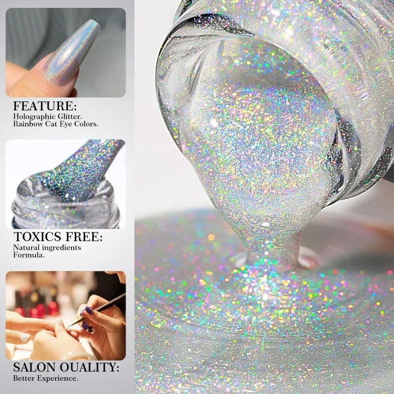 Rainbow Sparkle Holographic Nail Polish 7ml Multichrome Laser Glitter Nail Lacquer Quick-Dry Salon Professional Nail Art Polish Qme