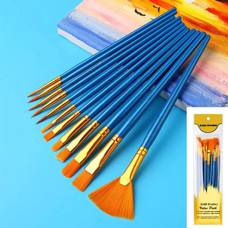 Nylon Bristle Brush Flat Brushes Watercolor Oil Paint Artists Amateur Qme A3