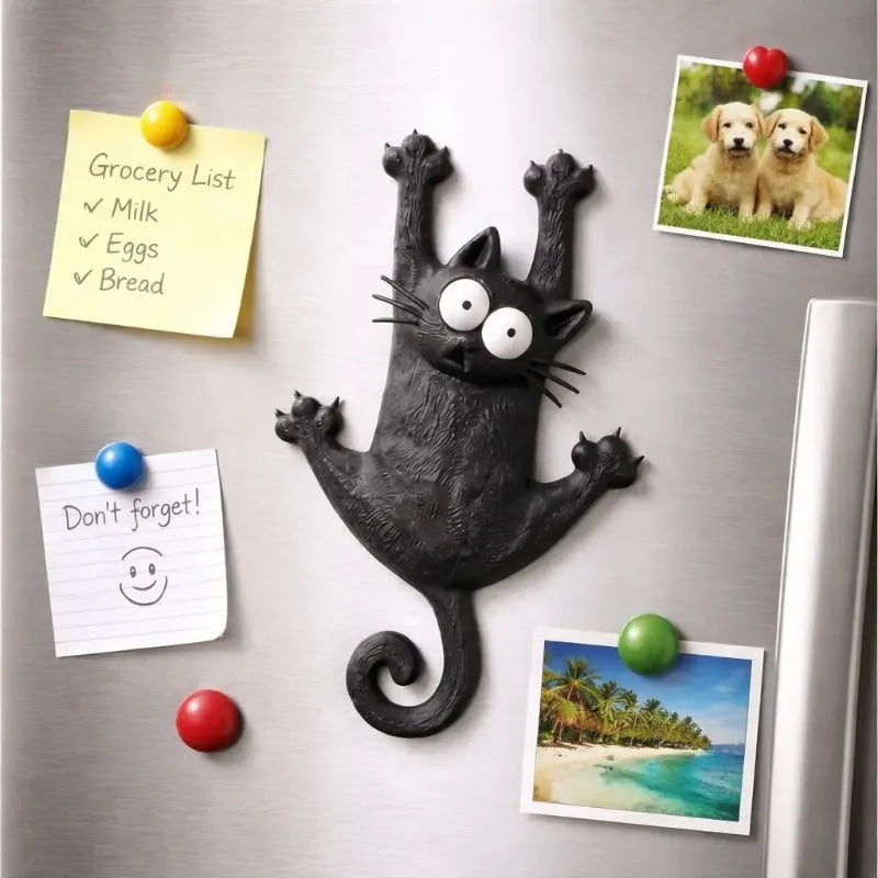 Cartoon Cute Fluffy Black Cat Fridge Magnet Creative Animal Model Qme