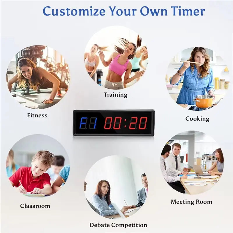 A02F-LED Timer Remote Control Programmable Garage Timer Interval Timer Sports Training Clock Gym Timer Qme