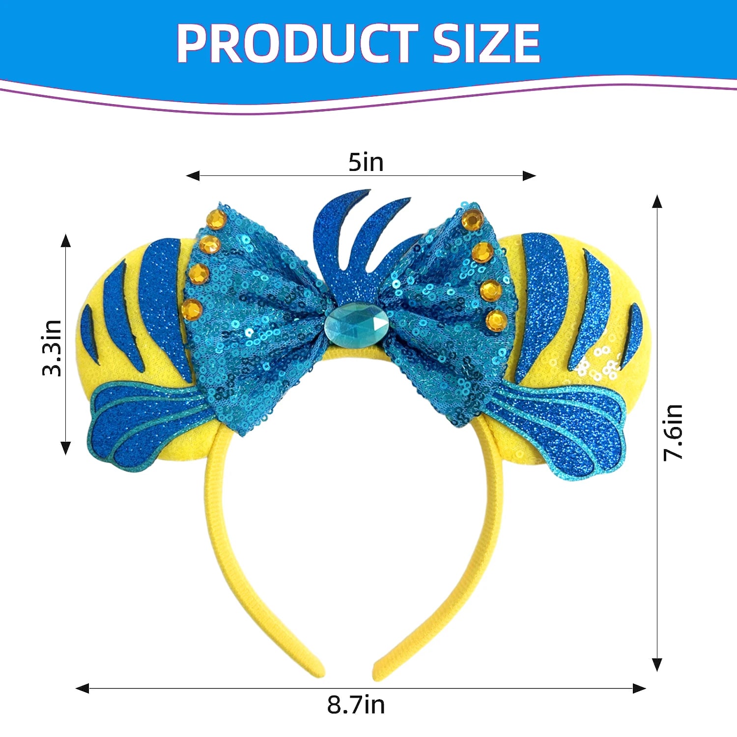 Mermaid Mickey Mouse Ear Headbands with Bow Sequin Candy Headbands Cosplay Costume party Christmas Halloween for Girl Women Qme